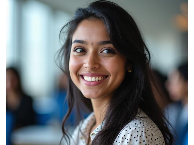 Portrait d'Ananya Sharma, jeune femme indienne, heureuse